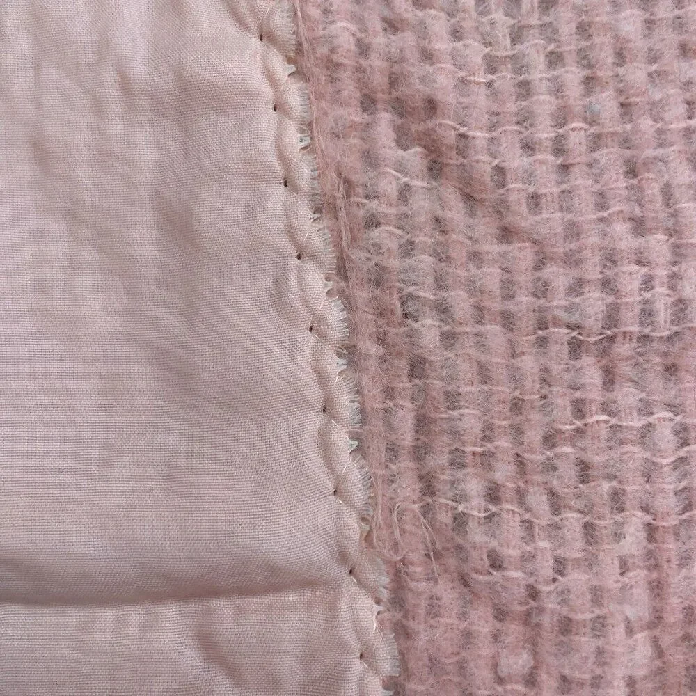 RARE Vintage 1960s Frances N Pink Waffle Weave Satin Edge Blanket 84 x 68 USA